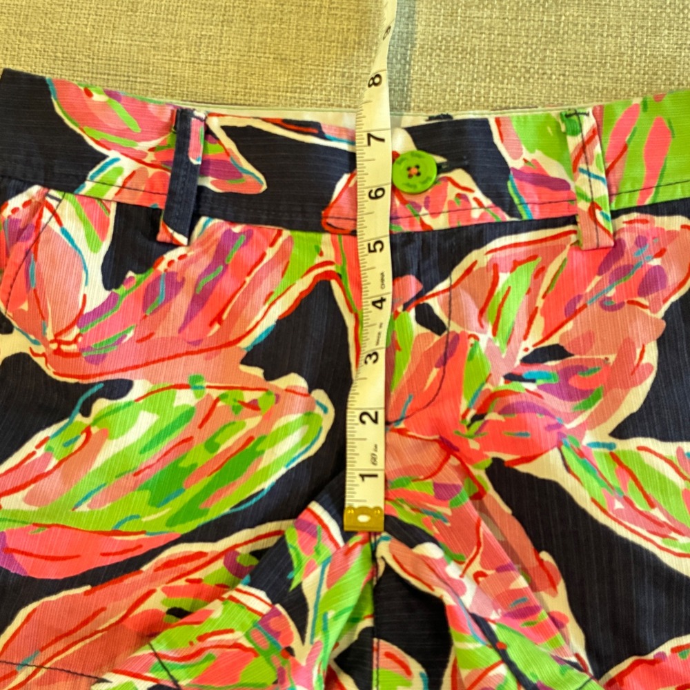Lilly Pulitzer Callahan‎ Shorts Women 0 Navy Pink Tropical Leaf Preppy Resrt - Picture 8 of 9